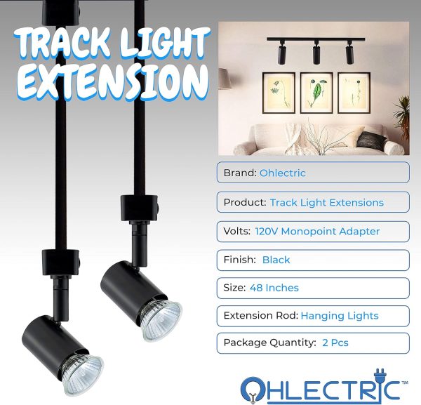 OHLECTRIC Track Lighting Extension Rod Black Dimmable LED-1