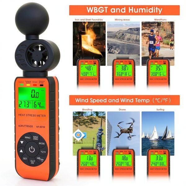 AOPUTTRIVER Wet Bulb Globe Thermometer Anemometer AP-881W LCD Display-5